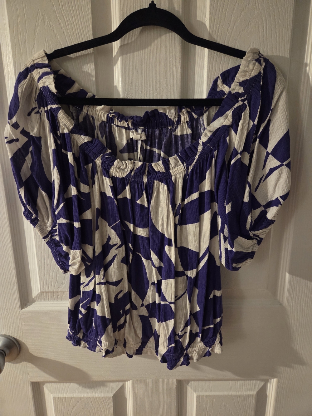 Maurices White and Blue Off-Shoulder Smocked Peasant Blouse